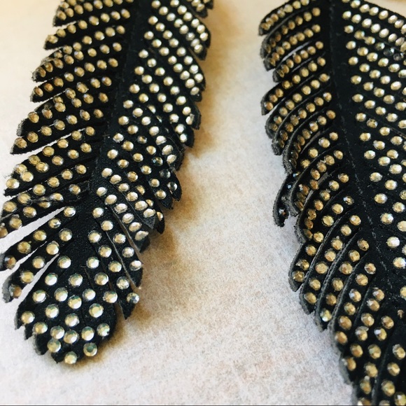 Large Feather Rhinestone Statement Earrings - Picture 3 of 3